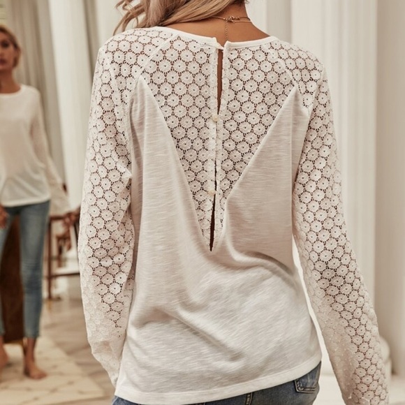 SHEIN Frenchy Contrast Lace Button Back Tee - Picture 2 of 9